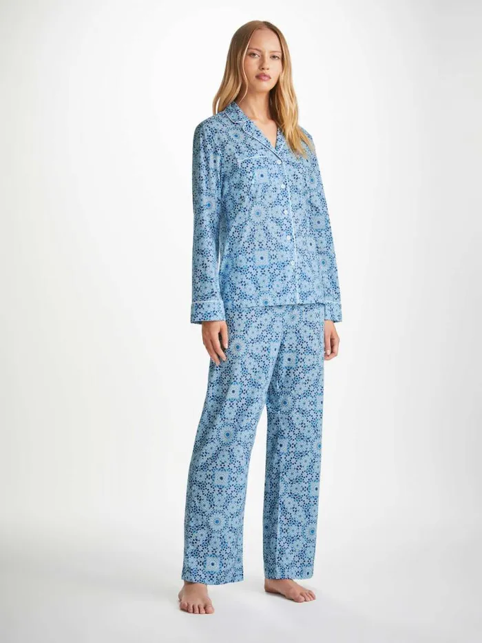 Derek Rose Cotton Pajamas Women Pajamas Ledbury 69 Cotton Batiste Blue