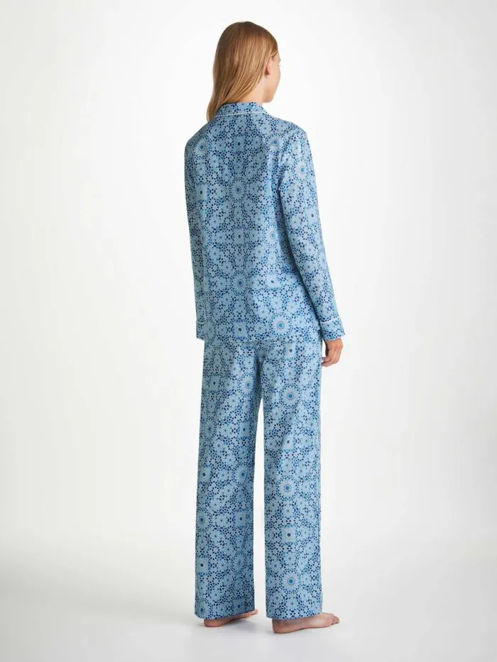 Derek Rose Cotton Pajamas Women Pajamas Ledbury 69 Cotton Batiste Blue