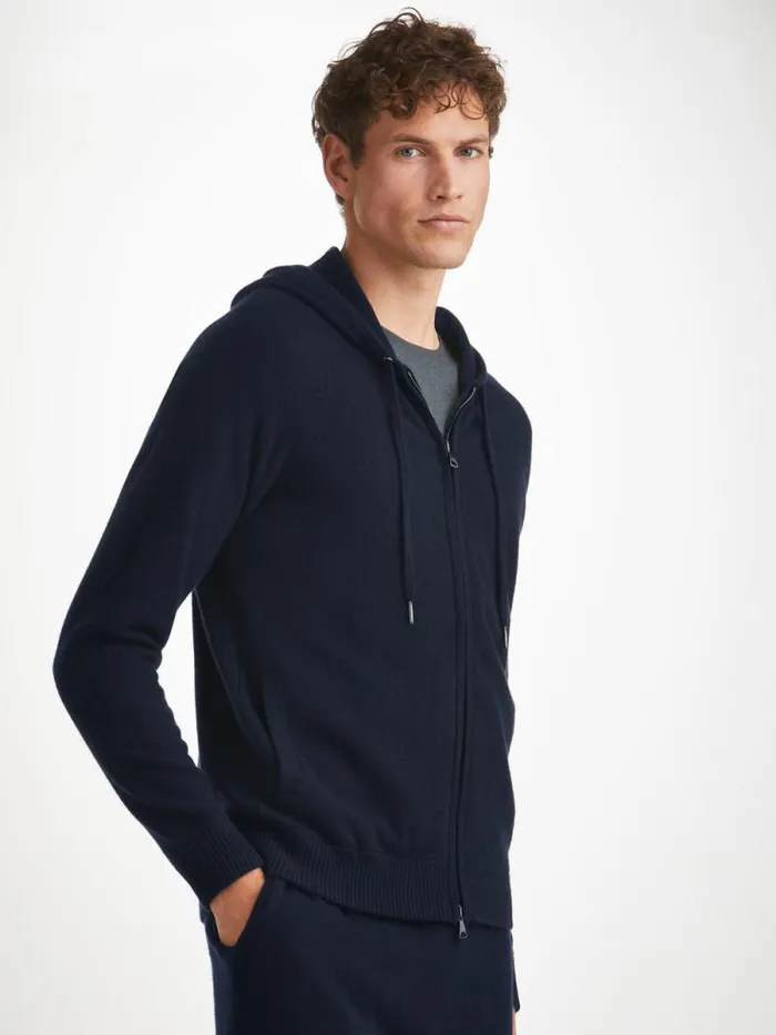 Derek Rose Hooded Tops Men Hoodie Finley Cashmere Navy