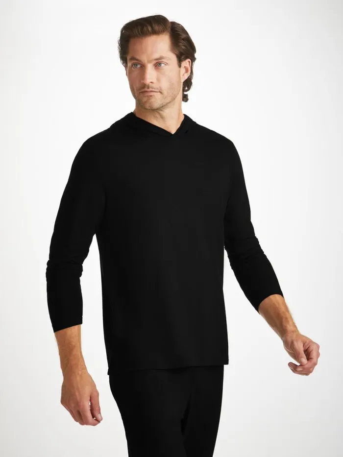 Derek Rose Hooded Tops Men Pullover Hoodie Basel Micro Modal Stretch Black