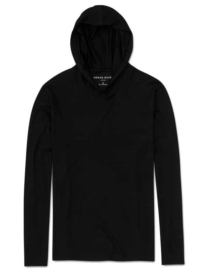 Derek Rose Hooded Tops Men Pullover Hoodie Basel Micro Modal Stretch Black