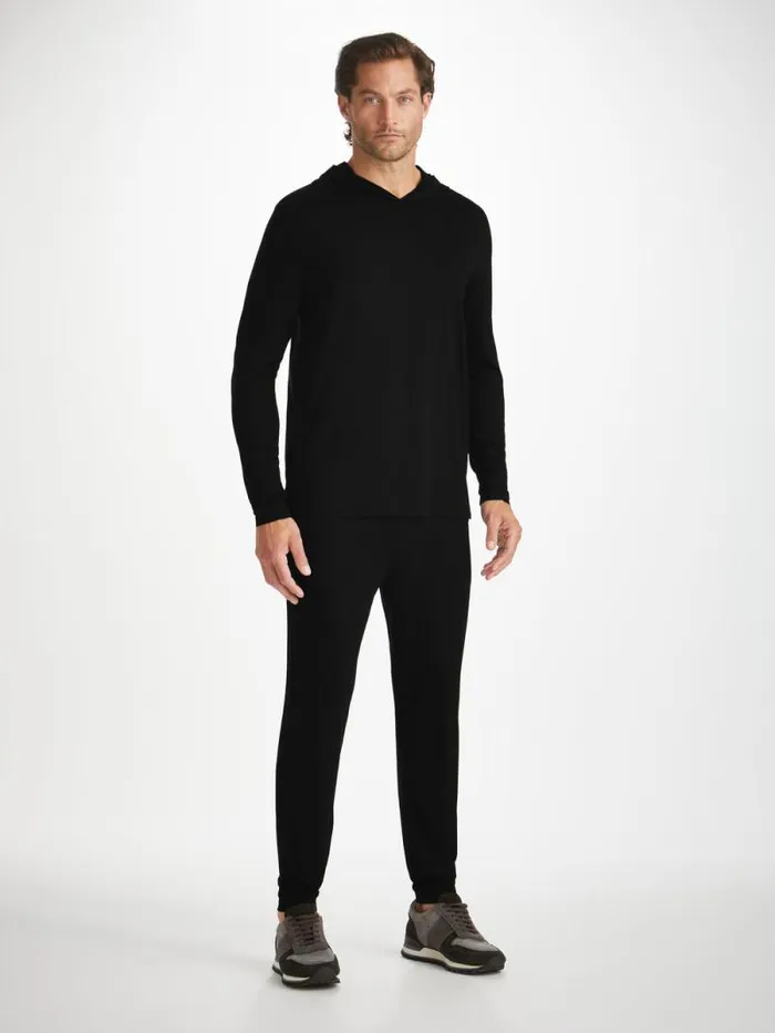 Derek Rose Hooded Tops Men Pullover Hoodie Basel Micro Modal Stretch Black
