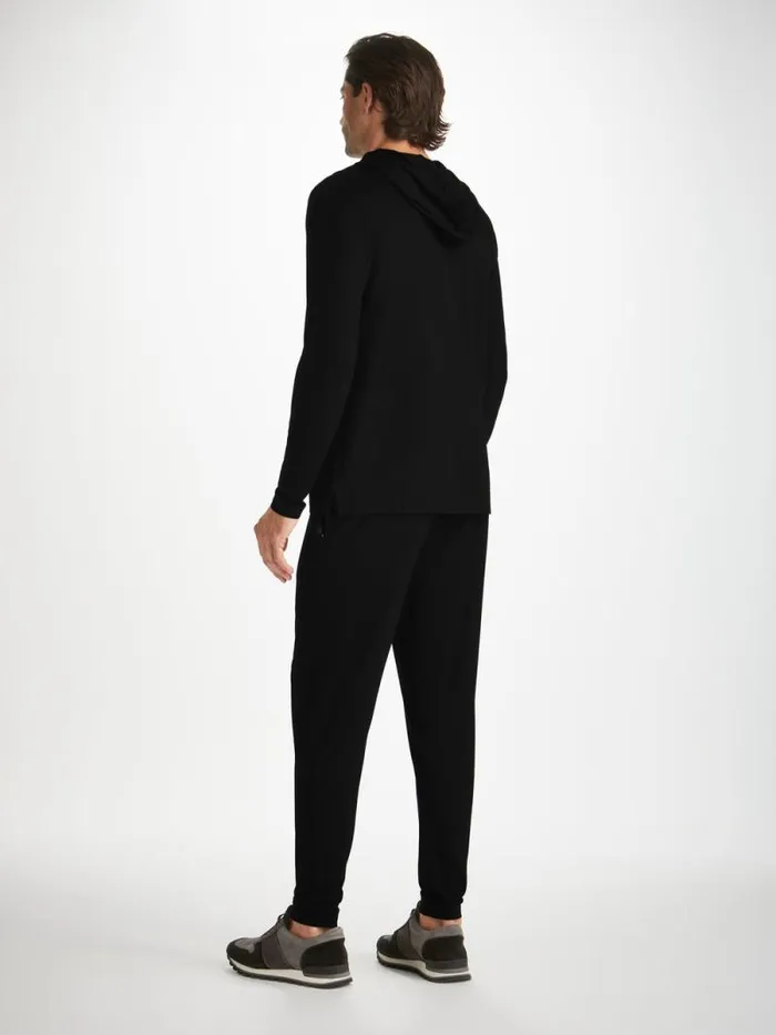 Derek Rose Hooded Tops Men Pullover Hoodie Basel Micro Modal Stretch Black