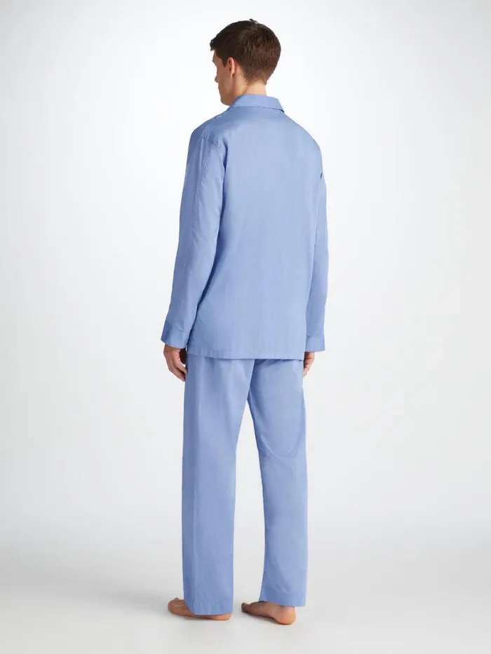 Derek Rose Long Pajamas Men Classic Fit Pajamas Amalfi Cotton Batiste Blue
