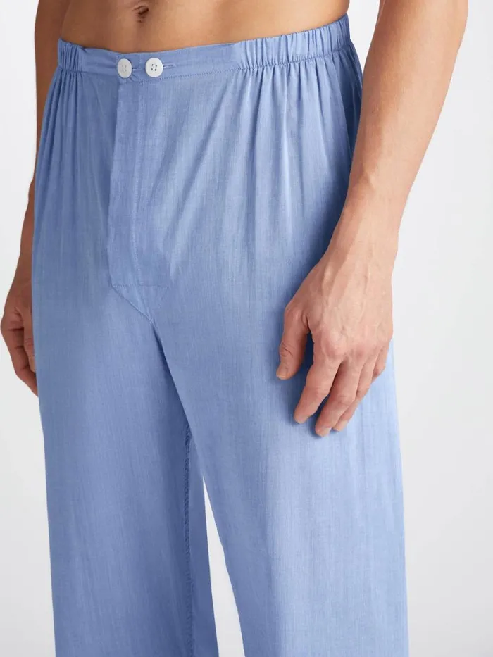 Derek Rose Long Pajamas Men Classic Fit Pajamas Amalfi Cotton Batiste Blue