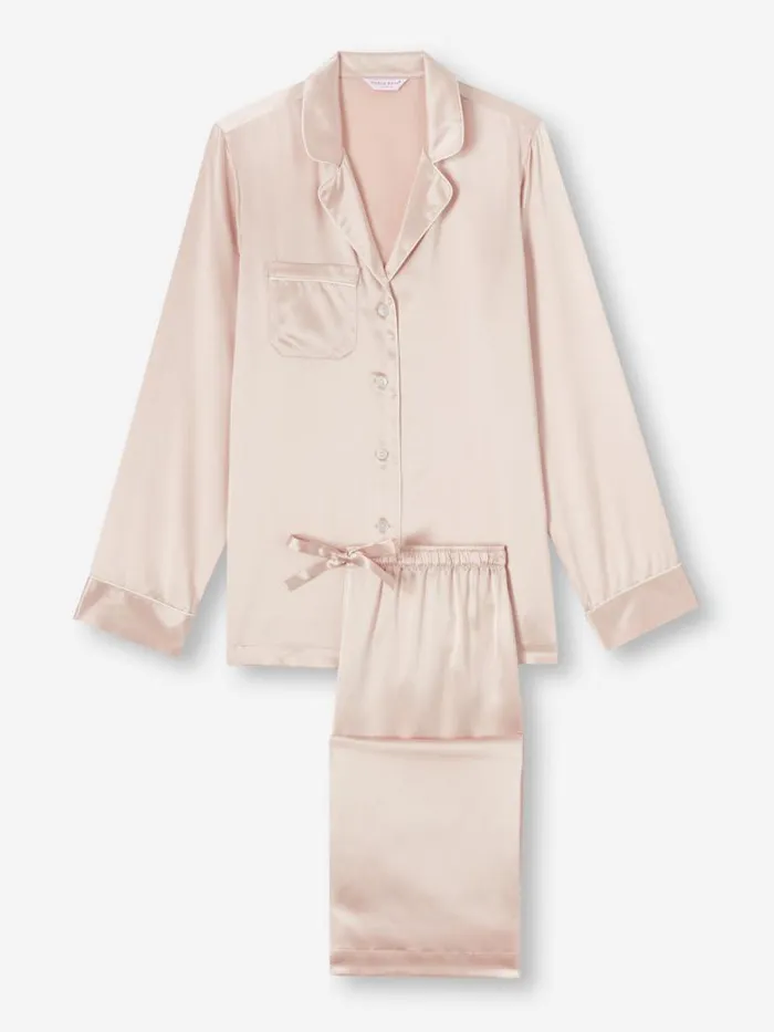 Derek Rose Long Pajamas Women Pajamas Bailey Silk Satin Champagne