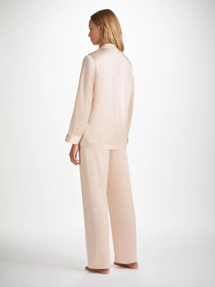 Derek Rose Long Pajamas Women Pajamas Bailey Silk Satin Champagne