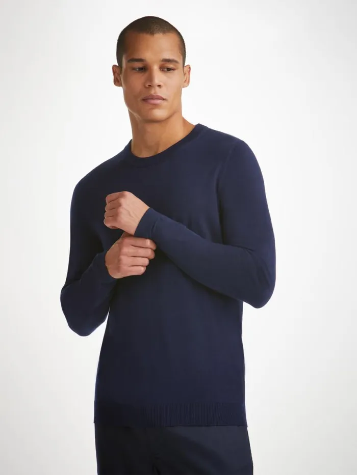 Derek Rose Merino Sweaters and Hoodies Men Sweater Orson Merino Wool Navy