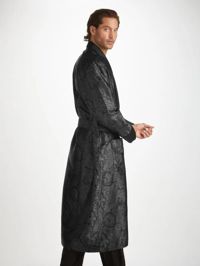 Derek Rose Silk Robes Men Robe Verona 67 Silk Satin Black