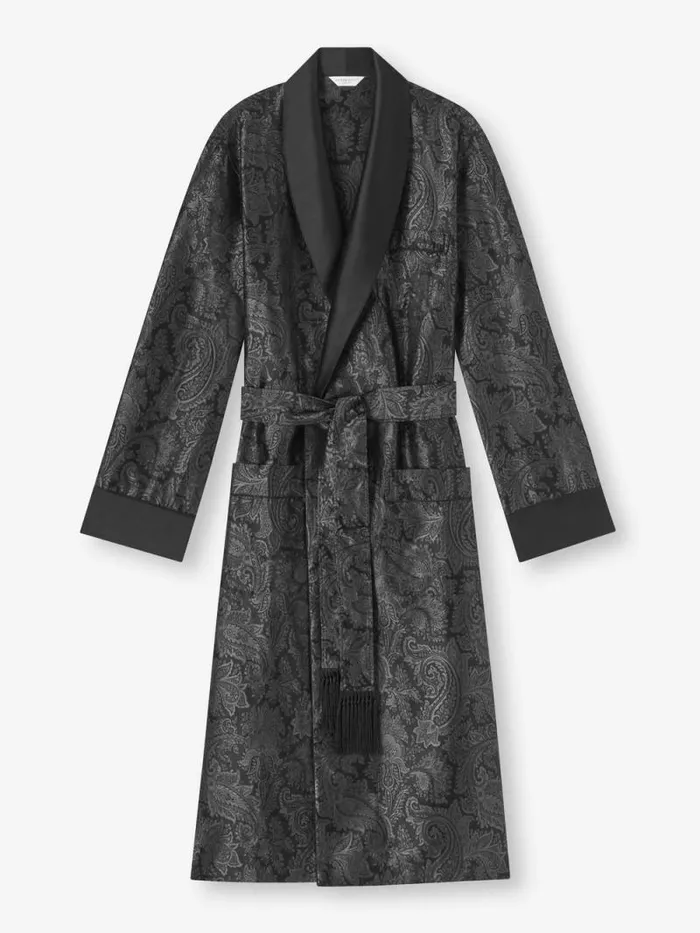 Derek Rose Silk Robes Men Robe Verona 67 Silk Satin Black
