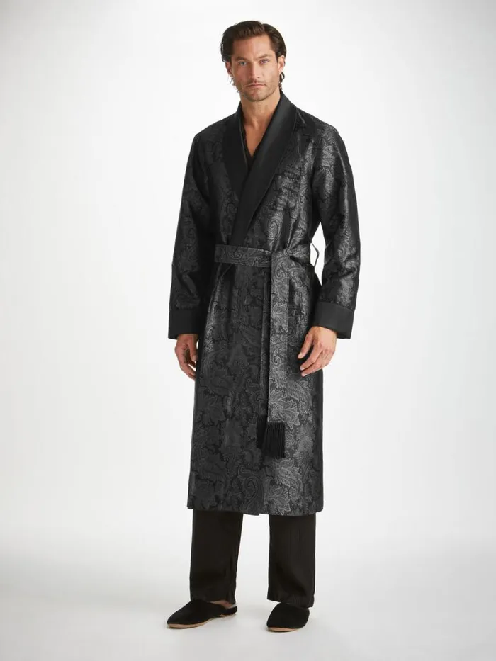 Derek Rose Silk Robes Men Robe Verona 67 Silk Satin Black