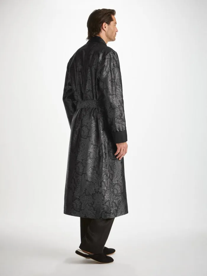 Derek Rose Silk Robes Men Robe Verona 67 Silk Satin Black