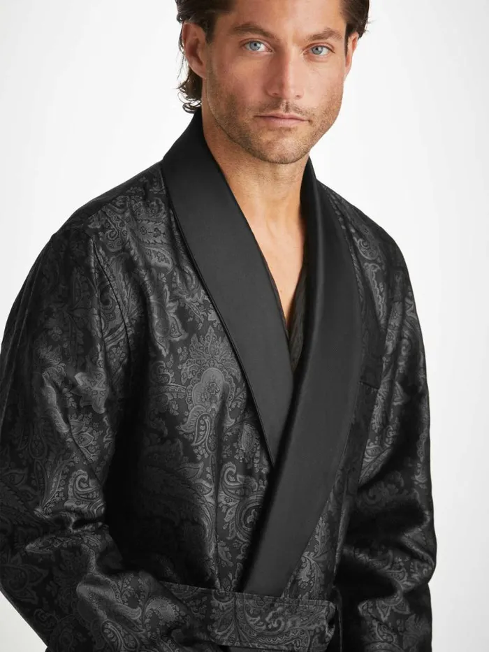 Derek Rose Silk Robes Men Robe Verona 67 Silk Satin Black