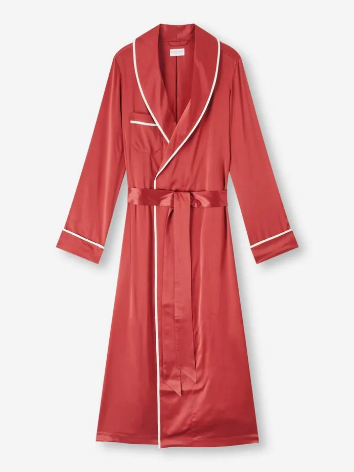 Derek Rose Silk Robes Women Long Robe Bailey Silk Satin Rose Red