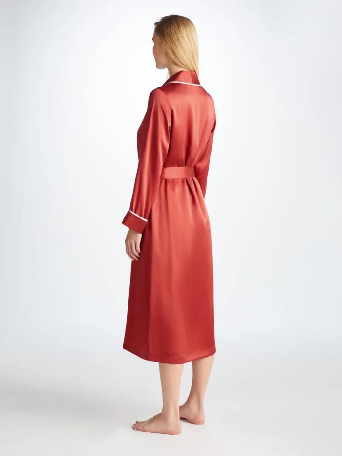 Derek Rose Silk Robes Women Long Robe Bailey Silk Satin Rose Red