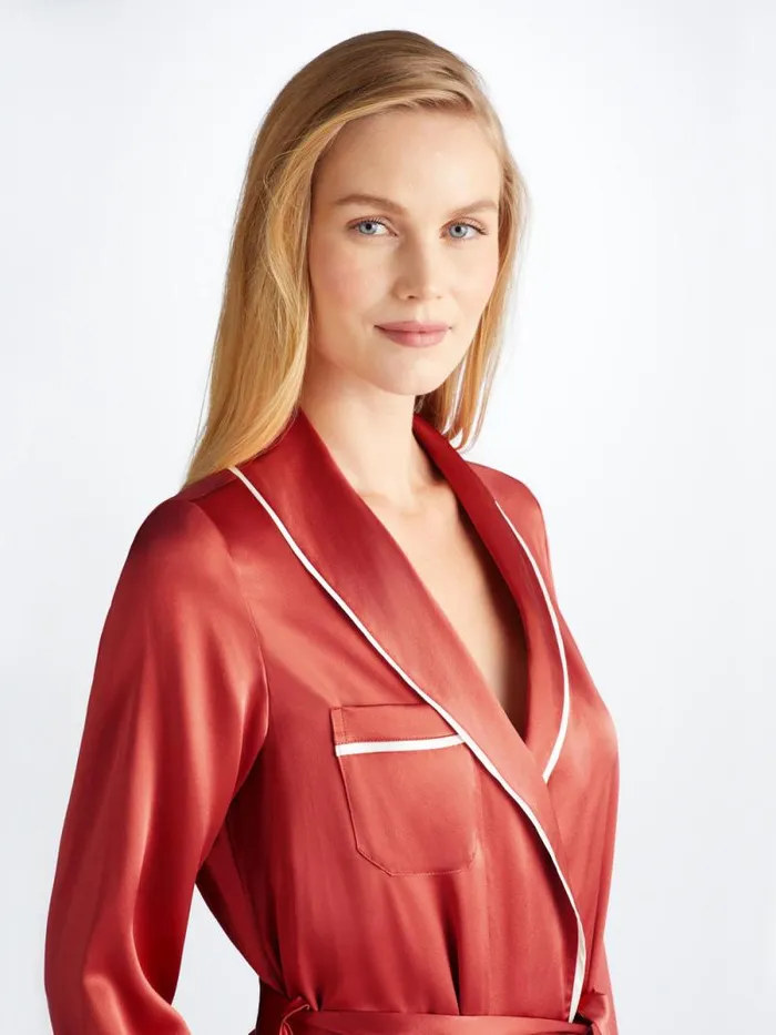 Derek Rose Silk Robes Women Long Robe Bailey Silk Satin Rose Red