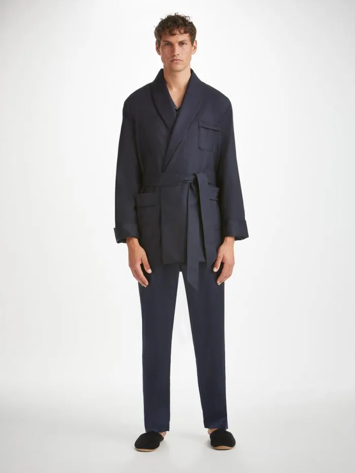 Derek Rose Smoking Jackets Men Smoking Jacket Westminster 2 Wool Navy