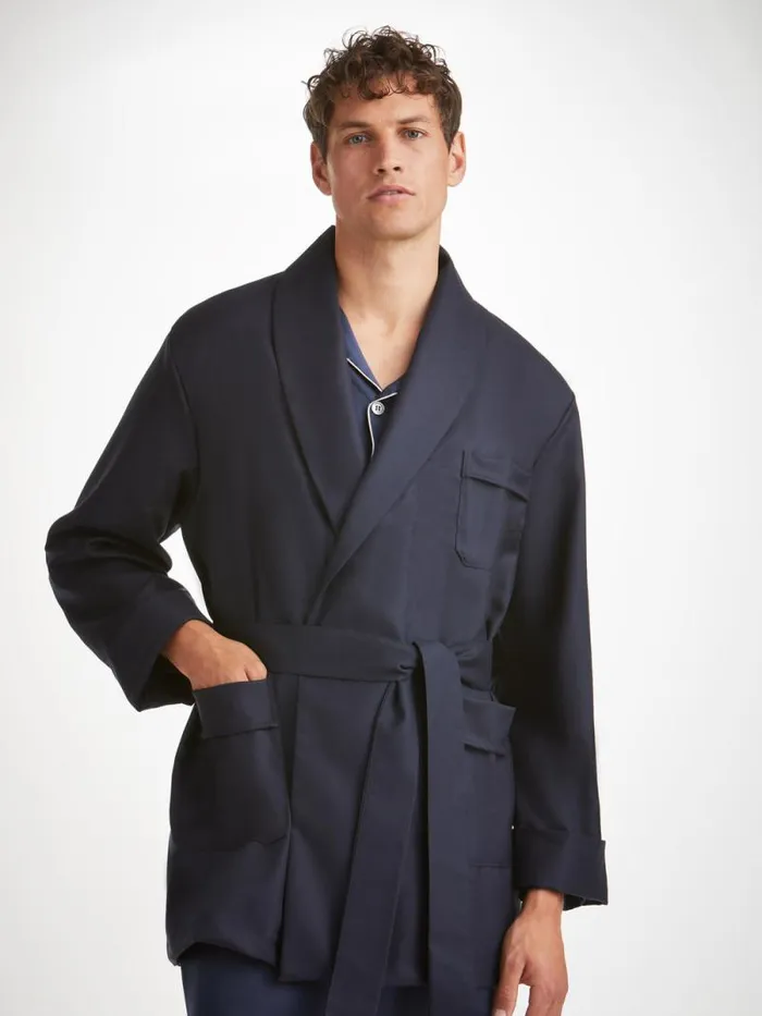 Derek Rose Smoking Jackets Men Smoking Jacket Westminster 2 Wool Navy