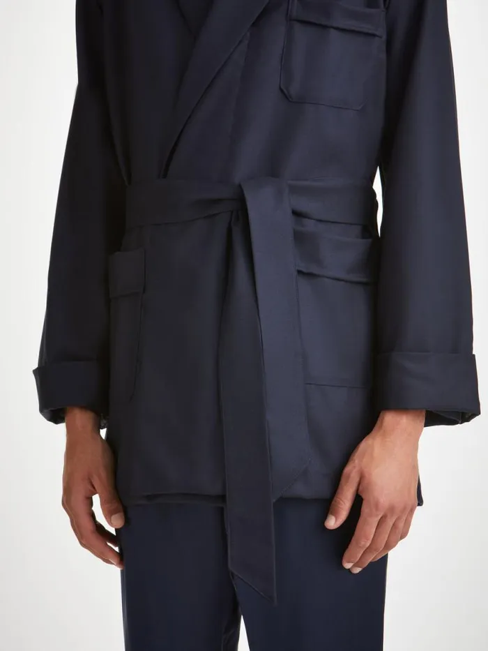Derek Rose Smoking Jackets Men Smoking Jacket Westminster 2 Wool Navy