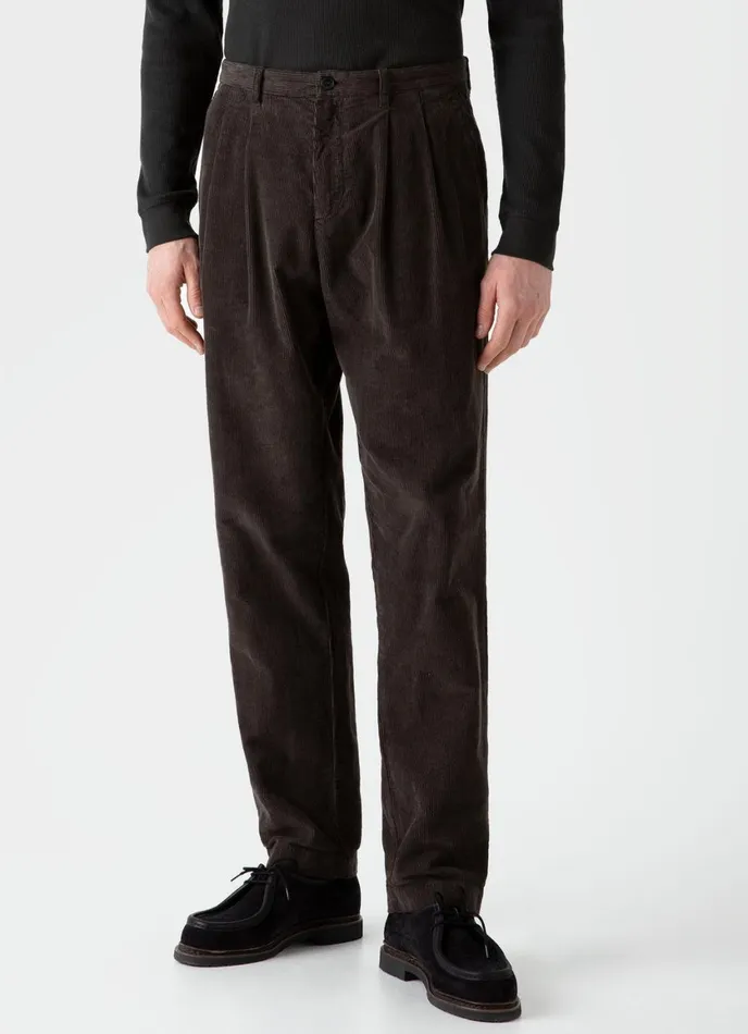 Double Pleat Corduroy Trouser Coffee Men SUNSPEL Pants