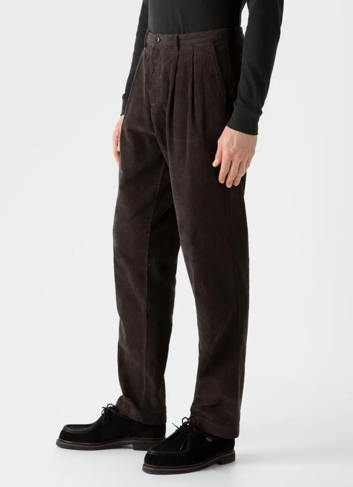 Double Pleat Corduroy Trouser Coffee Men SUNSPEL Pants