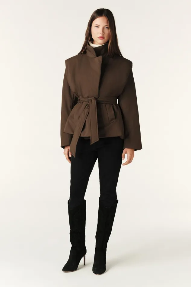 Down Jacket With Removable Sleeves Yaeli Brown Women Baandsh Jackets and Coats