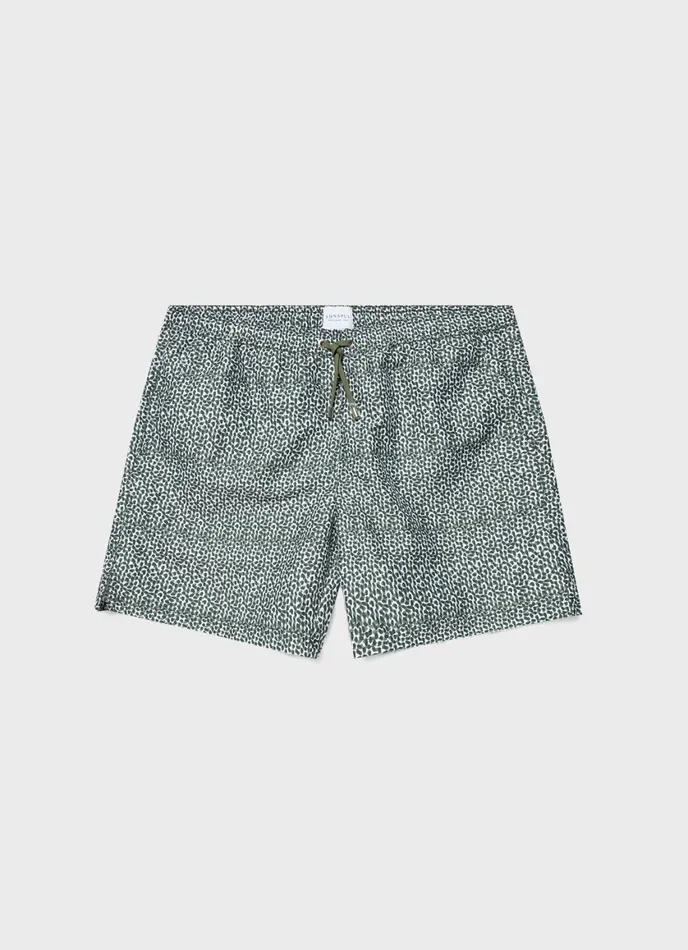 Drawstring Swim Shorts Green Painted Spot Print Men SUNSPEL Swimwear