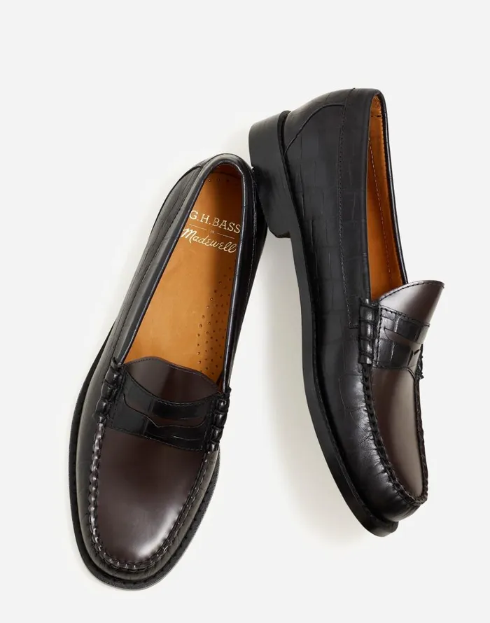 Dress Shoes and Loafers Men Madewell Madewell X GHBASS Larson Weejuns Loafers Black Dark Brown