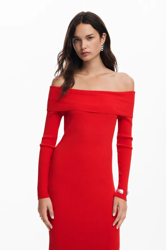 Dresses And Jumpsuits Women Desigual Bardot Neckline Dress Red