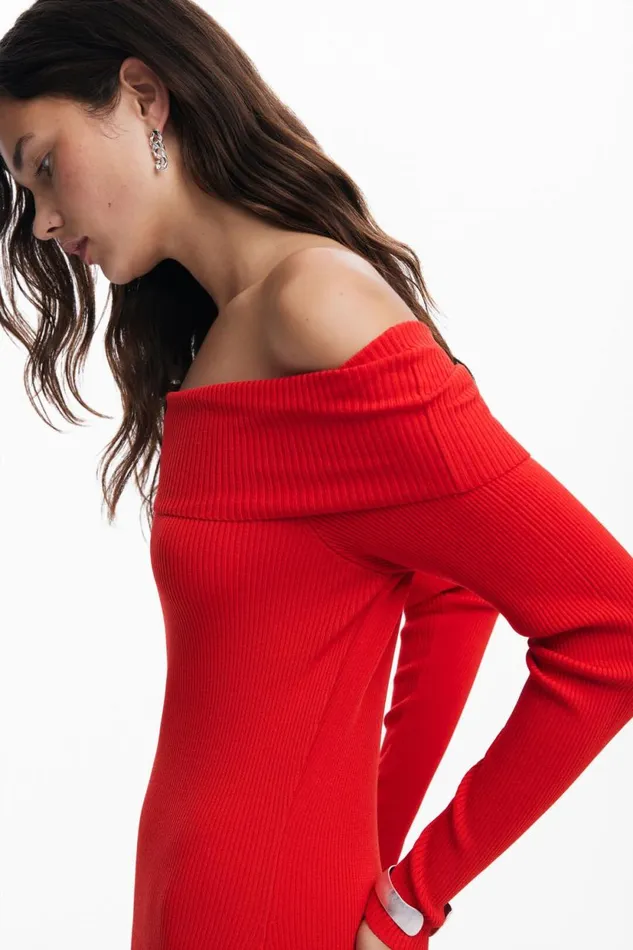 Dresses And Jumpsuits Women Desigual Bardot Neckline Dress Red