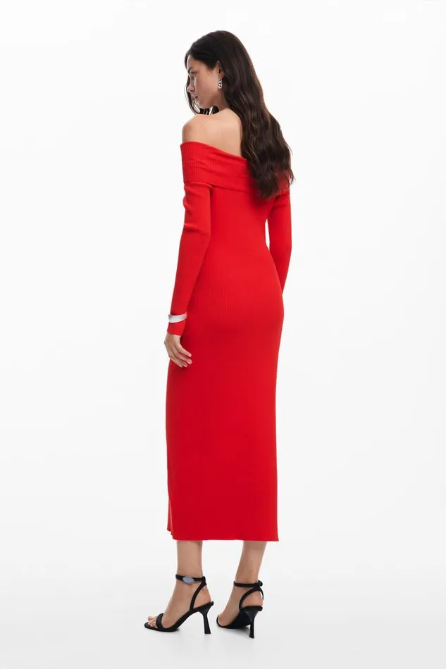 Dresses And Jumpsuits Women Desigual Bardot Neckline Dress Red