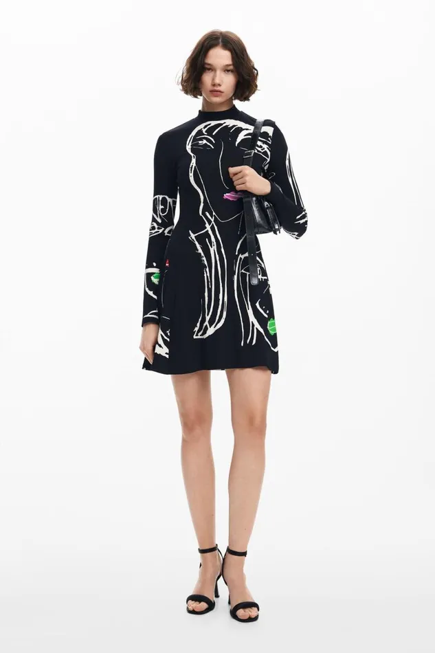 Dresses And Jumpsuits Women Desigual Face Print Dress Black