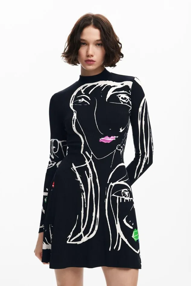 Dresses And Jumpsuits Women Desigual Face Print Dress Black