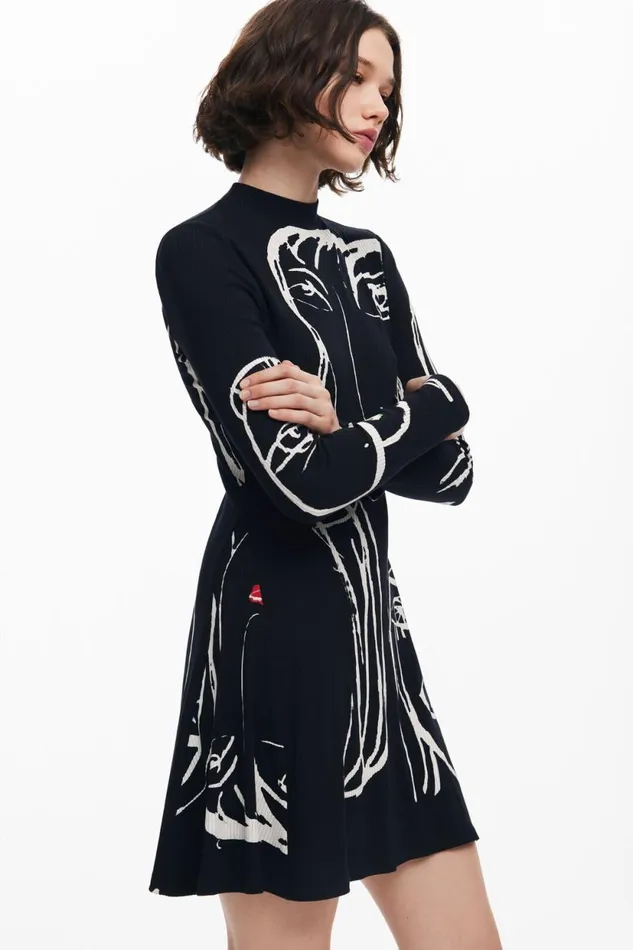 Dresses And Jumpsuits Women Desigual Face Print Dress Black