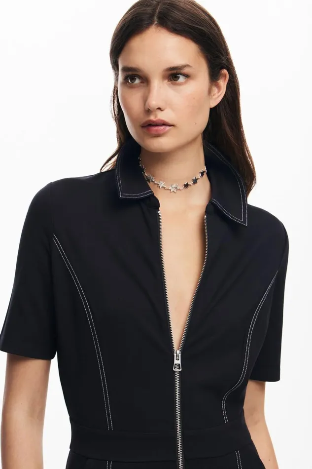 Dresses And Jumpsuits Women Desigual Long Jumpsuit With Topstitching Black