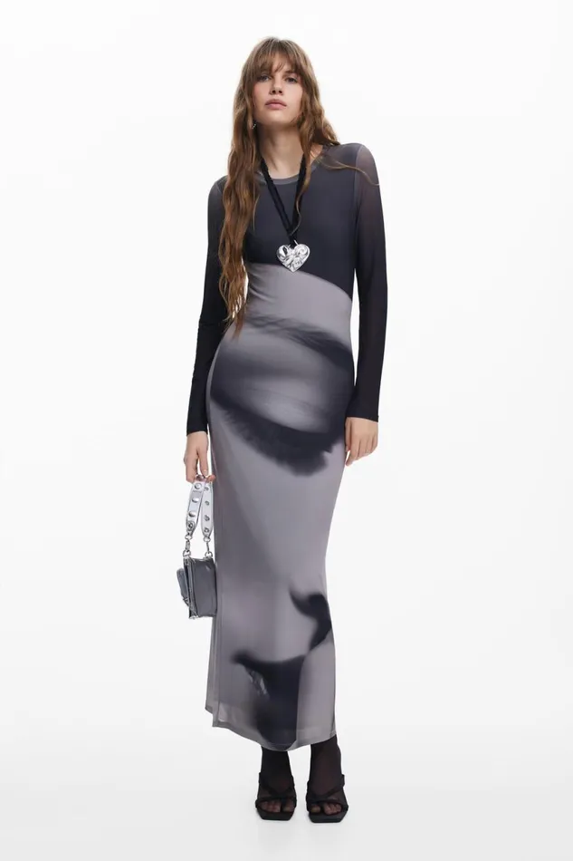 Dresses And Jumpsuits Women Desigual Long Portrait Dress Black