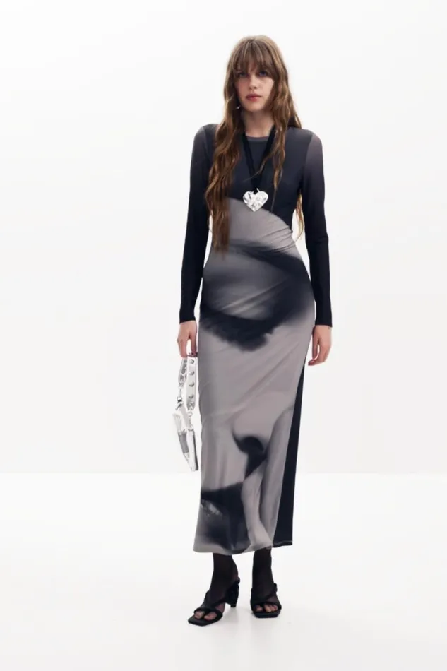 Dresses And Jumpsuits Women Desigual Long Portrait Dress Black