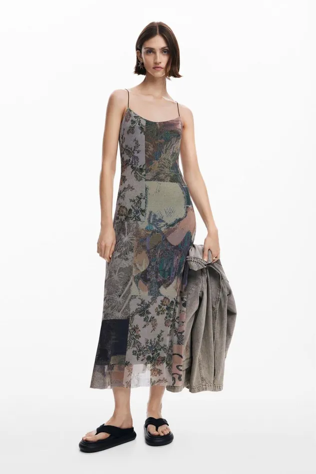 Dresses And Jumpsuits Women Desigual Printed Tulle Dress White