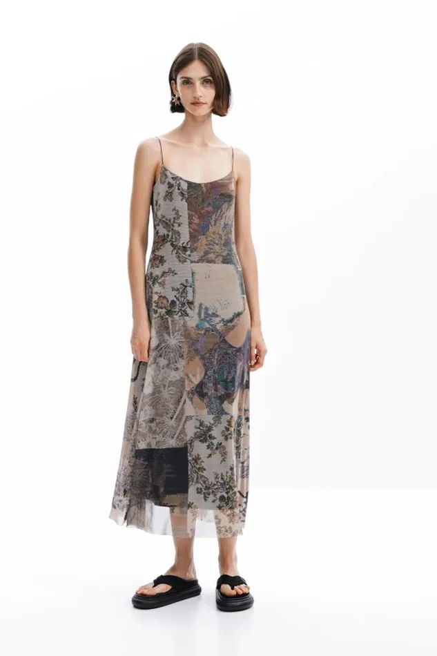 Dresses And Jumpsuits Women Desigual Printed Tulle Dress White
