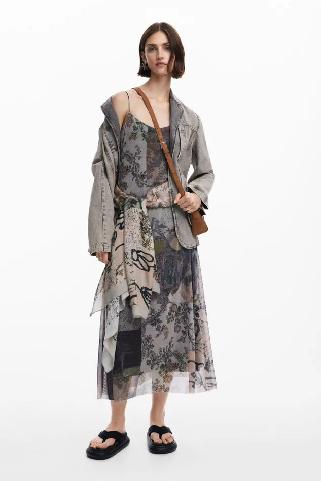 Dresses And Jumpsuits Women Desigual Printed Tulle Dress White
