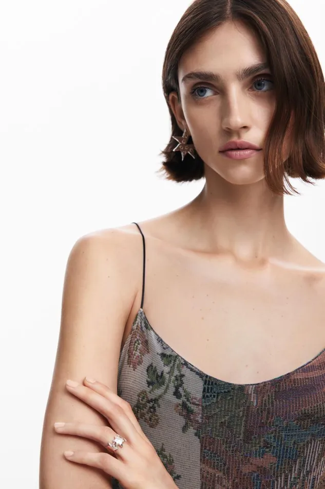 Dresses And Jumpsuits Women Desigual Printed Tulle Dress White