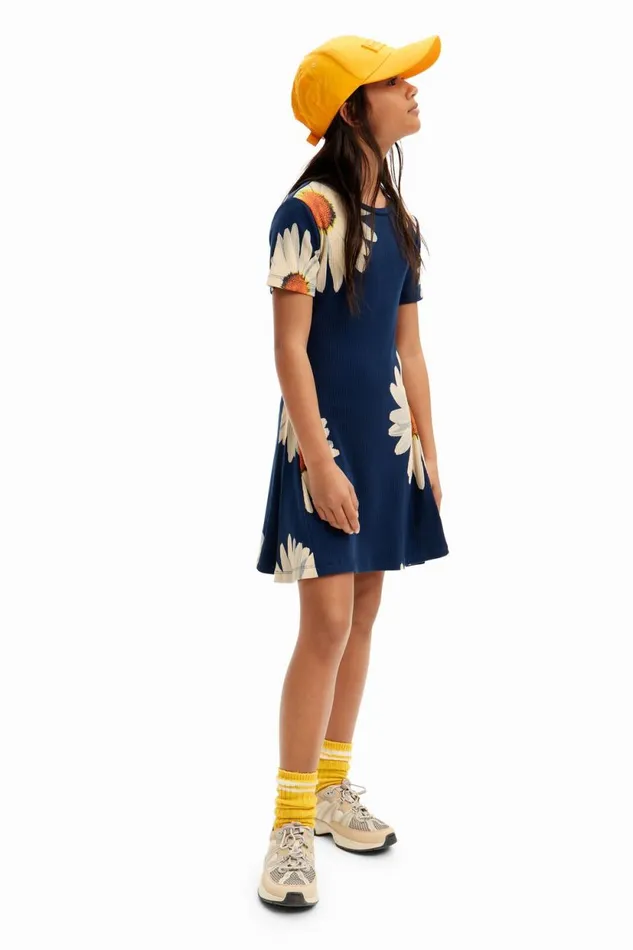 Dresses Kids Desigual Short Ribbed Daisy Dress Blue