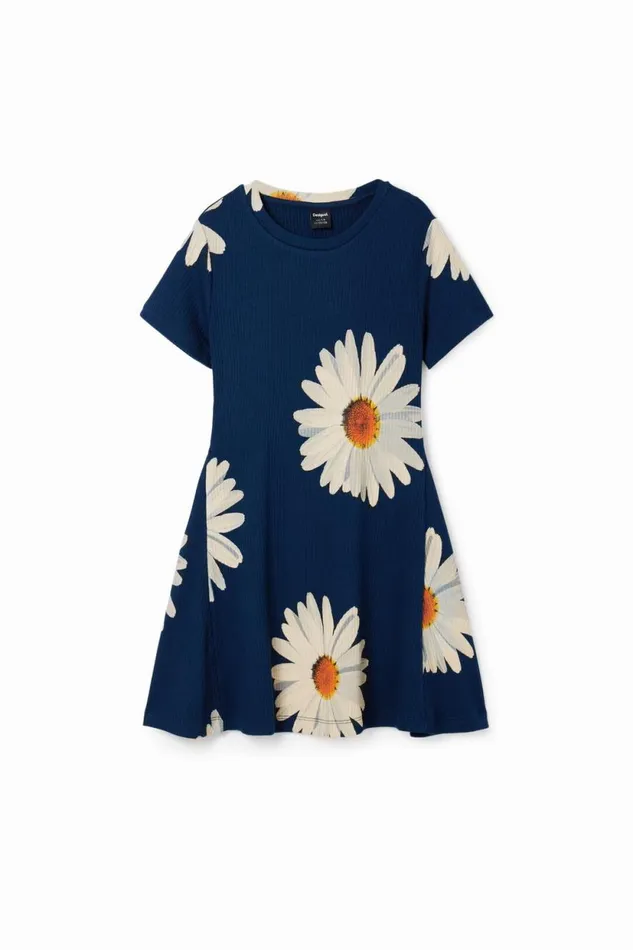 Dresses Kids Desigual Short Ribbed Daisy Dress Blue