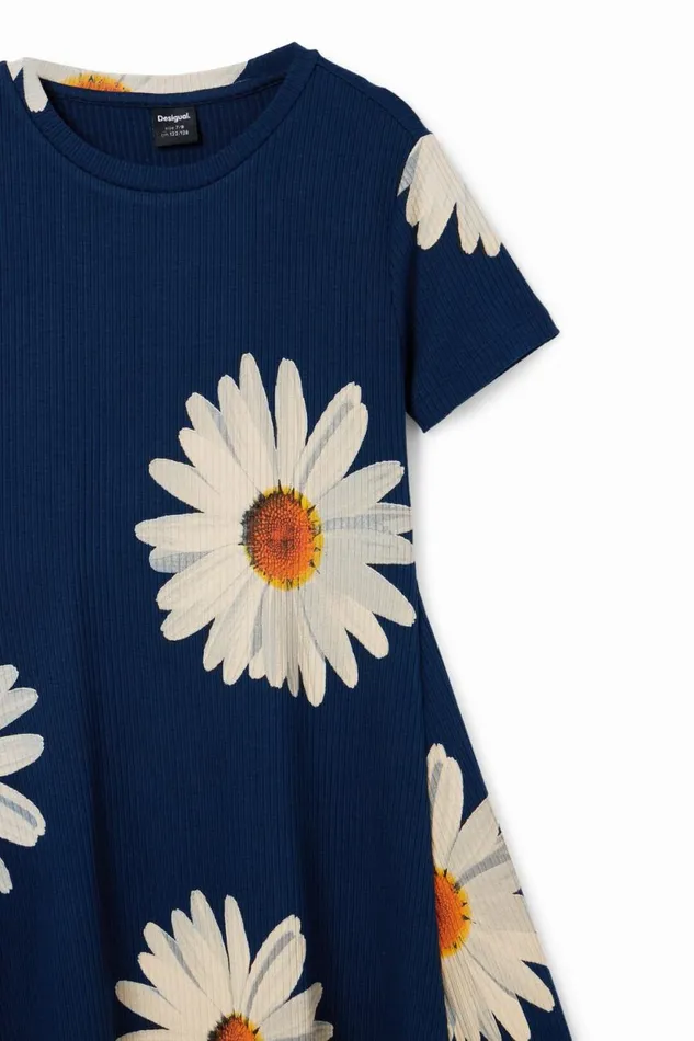 Dresses Kids Desigual Short Ribbed Daisy Dress Blue