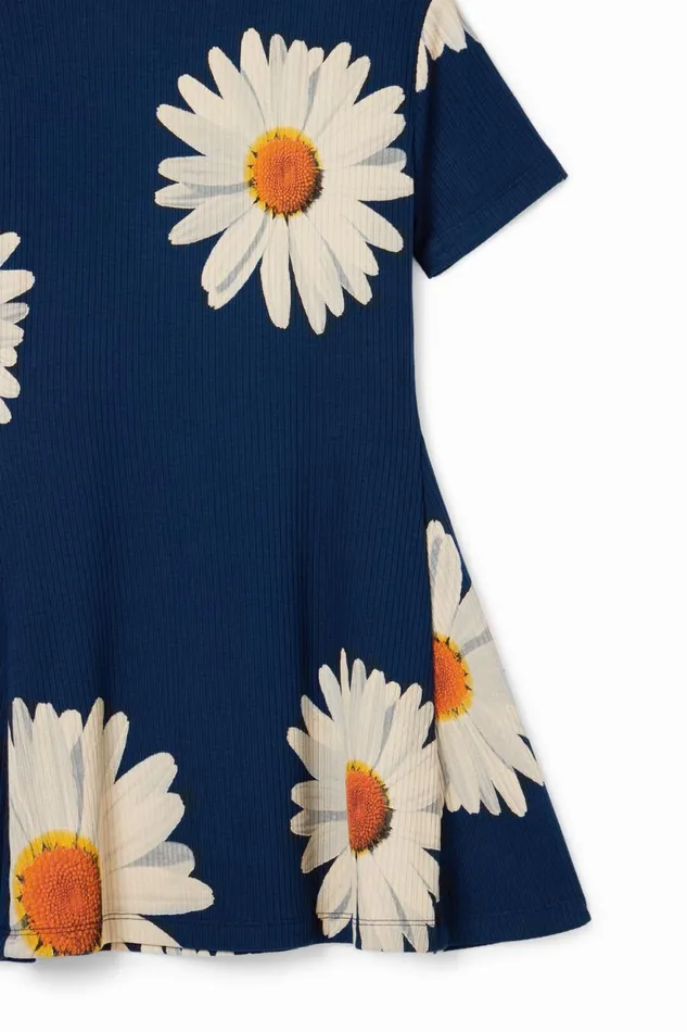 Dresses Kids Desigual Short Ribbed Daisy Dress Blue