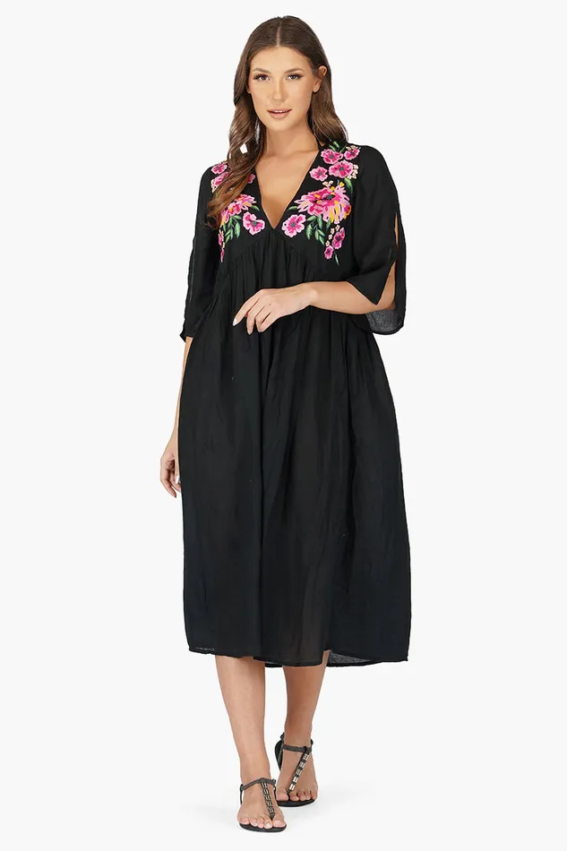 Dresses Women America and Beyond Mexican Floral Embroidered Viscose Dress