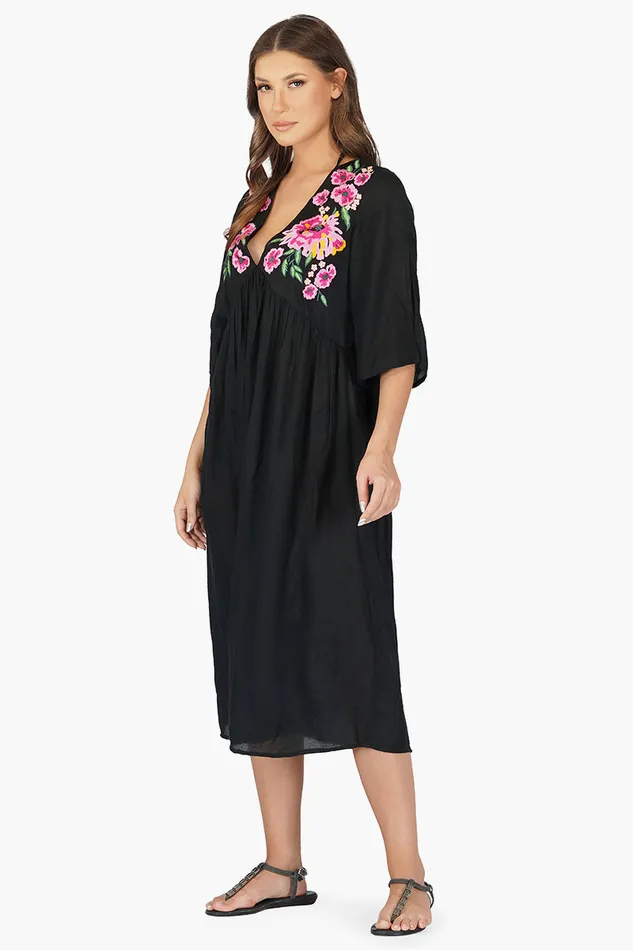Dresses Women America and Beyond Mexican Floral Embroidered Viscose Dress