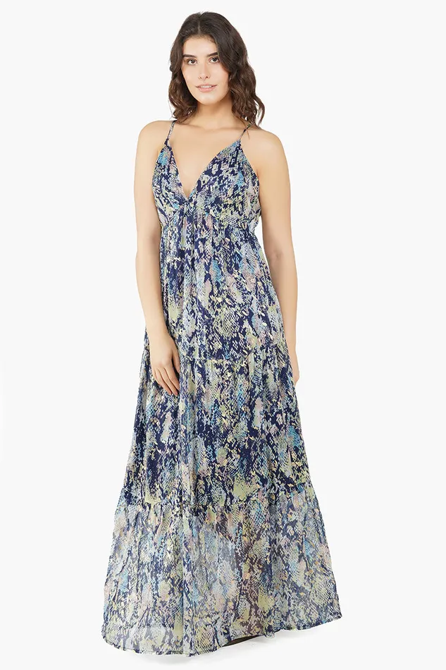 Dresses Women America and Beyond Shimmering Snakeskin Maxi Dress