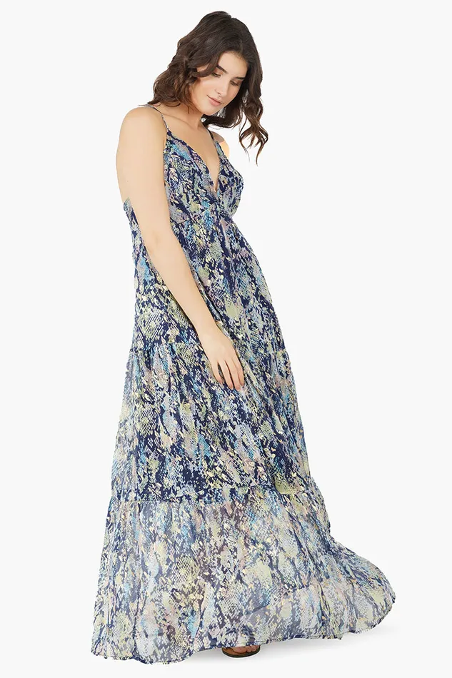 Dresses Women America and Beyond Shimmering Snakeskin Maxi Dress