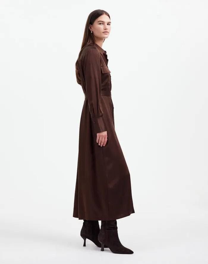 Dresses Women Madewell Silk Belted Midi Shirtdress Dark Carob